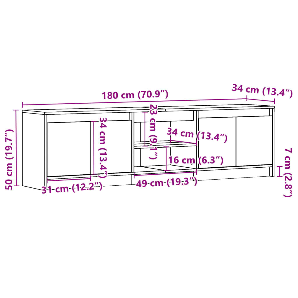vidaXL Έπιπλο Τηλεόρασης με LED Λευκό 180x34x50 εκ. από Επεξ. Ξύλο