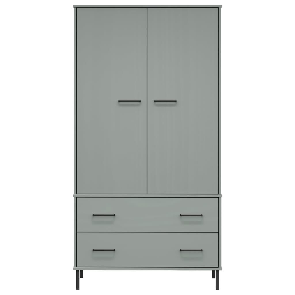 vidaXL Ντουλάπα OSLO Γκρι 90x55x172,5 εκ. Μασίφ Ξύλο με Μετ. Πόδια