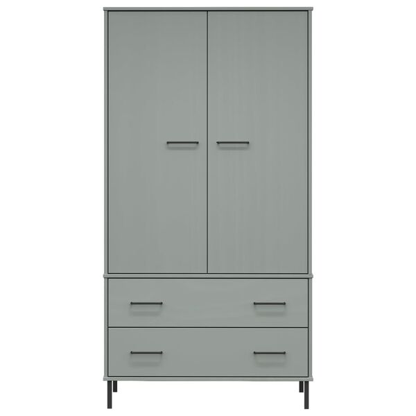 vidaXL Ντουλάπα OSLO Γκρι 90x55x172,5 εκ. Μασίφ Ξύλο με Μετ. Πόδια