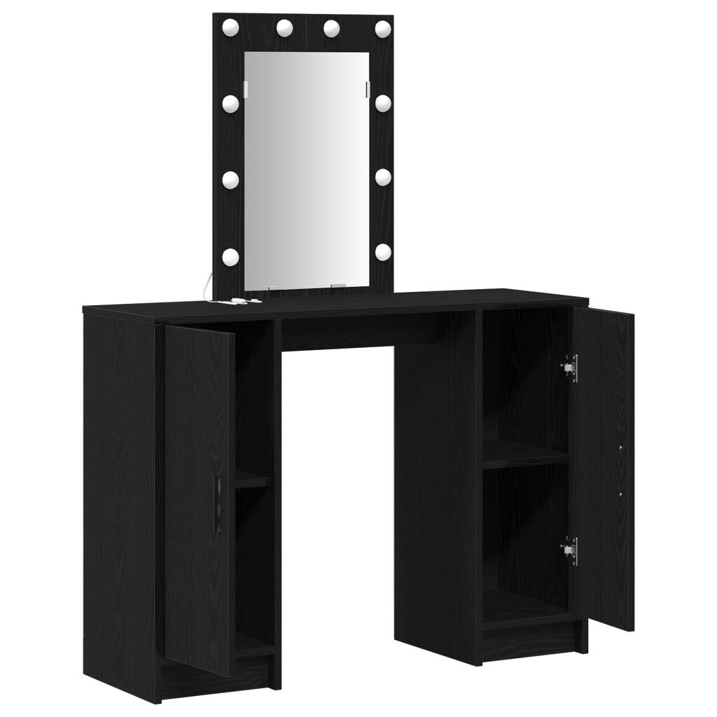 vidaXL Καθρέφτης με LED Φώτα Μαύρη Δρυς 102x33x135 εκ