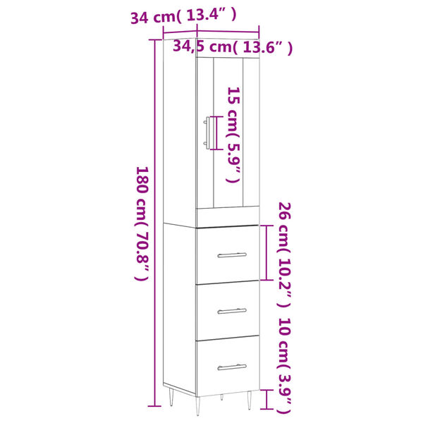 vidaXL Ντουλάπι Γκρι Σκυροδέματος 34,5x34x180 εκ. Επεξεργασμένο Ξύλο