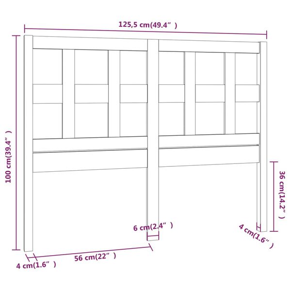 vidaXL Κεφαλάρι Κρεβατιού Γκρι 125,5 x 4 x 100 εκ. Μασίφ Ξύλο Πεύκου
