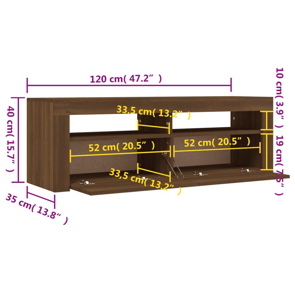 vidaXL Έπιπλο Τηλεόρασης με LED Καφέ Δρυς 120x35x40 εκ.