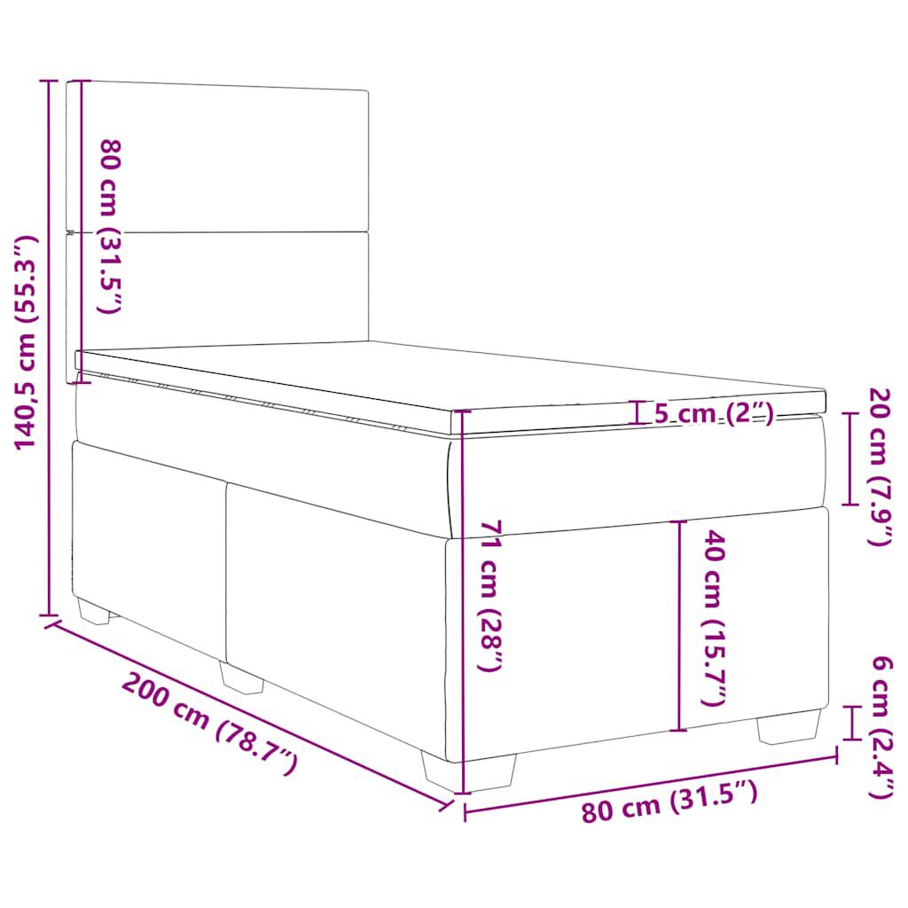 vidaXL Κρεβάτι Boxspring με Στρώμα Σκούρο Πράσινο 80x200 εκ. Βελούδινο