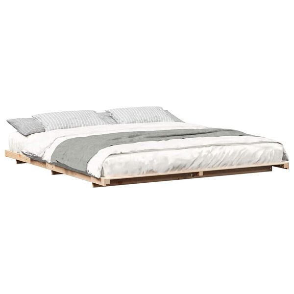 vidaXL Κρεβάτι δαπέδου Καφέ 200 x 220 cm Μασίφ ξύλο πεύκου