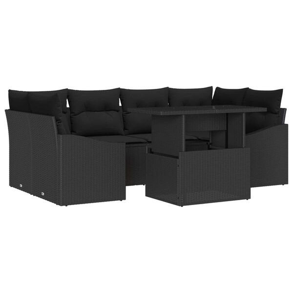vidaXL Σετ Καναπέ Κήπου με αποθήκευση 7 pcs Μαύρο Πολυ ράταν