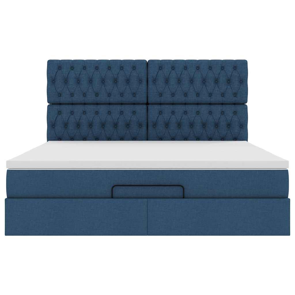 vidaXL Οθωμανικό κρεβάτι με στρώμα μπλε 180x200cm ύφασμα