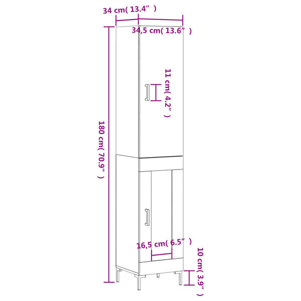 vidaXL Μπουφές Sonoma Γκρι 34,5 x 34 x 180 εκ. από Επεξεργασμένο Ξύλο