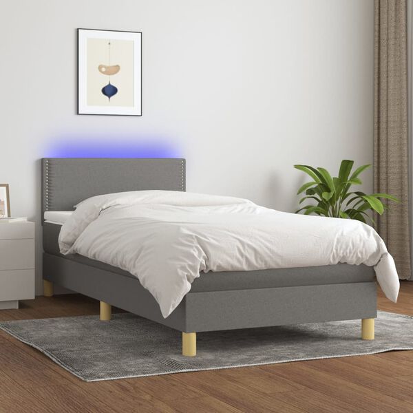 vidaXL &Kappa;&rho;&epsilon;&beta;ά&tau;&iota; Boxspring &mu;&epsilon; &Sigma;&tau;&rho;ώ&mu;&alpha; & LED &Sigma;&kappa;.&Gamma;&kappa;&rho;&iota; 90x200 &epsilon;&kappa;. &Upsilon;&phi;&alpha;&sigma;&mu;ά&tau;&iota;&nu;&omicron;