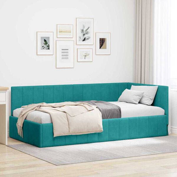 vidaXL Κρεβάτι Γωνίας με κεφαλάρι Τιρκουάζ 100 x 200 cm Βελούδο