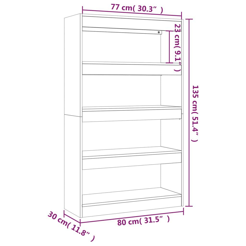 vidaXL Βιβλιοθήκη/Διαχωρ. Χώρου Μαύρο 80x30x135 εκ. Επεξεργ. Ξύλο