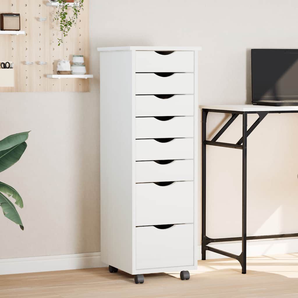 vidaXL Ντουλάπι Κυλιόμενο με Συρτάρια MOSS Λευκό από Μασίφ Ξύλο Πεύκου