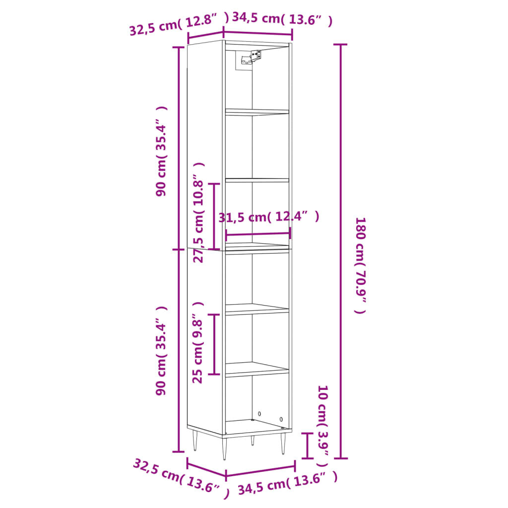 vidaXL Ντουλάπι Καπνιστή δρυς 34,5 x 32,5 x 180 εκ. Επεξεργασμένο ξύλο