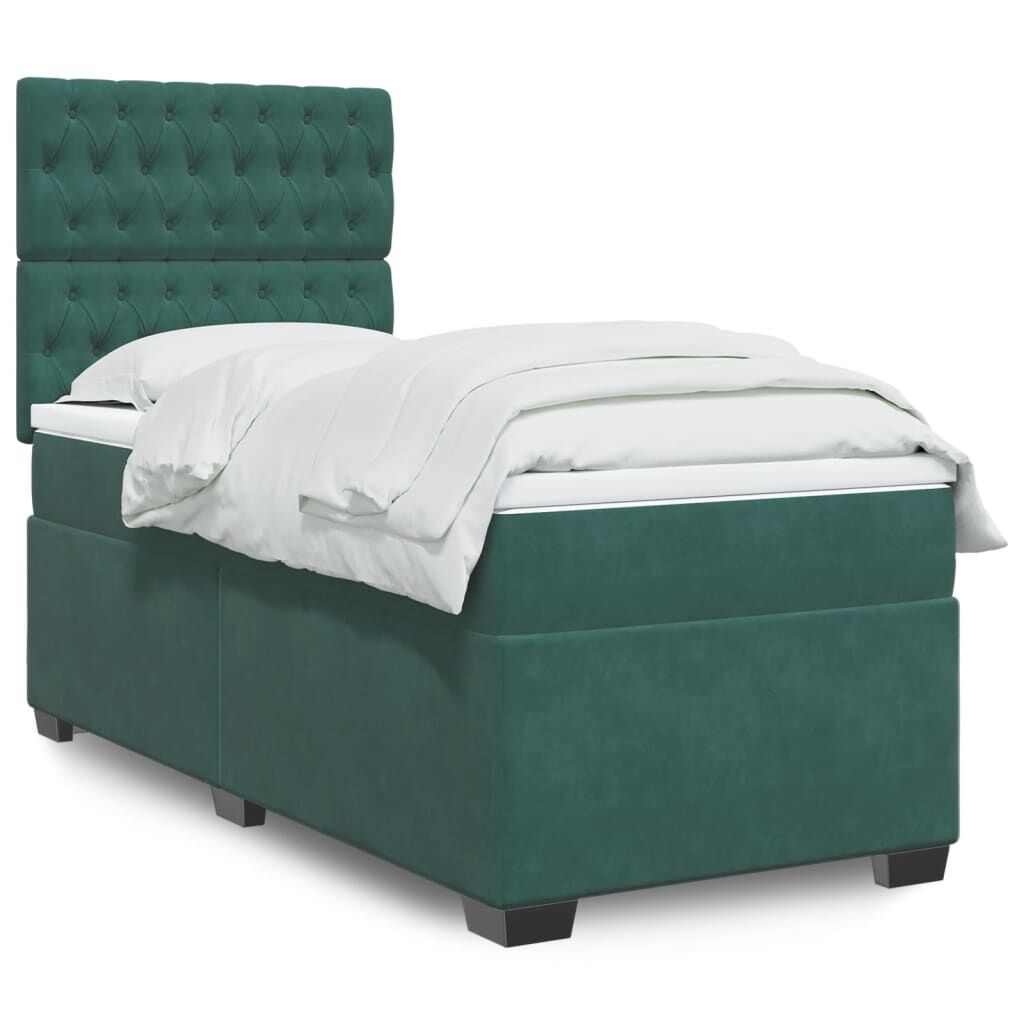 vidaXL Κρεβάτι Boxspring με Στρώμα Σκούρο Πράσινο 80x200 εκ. Βελούδινο