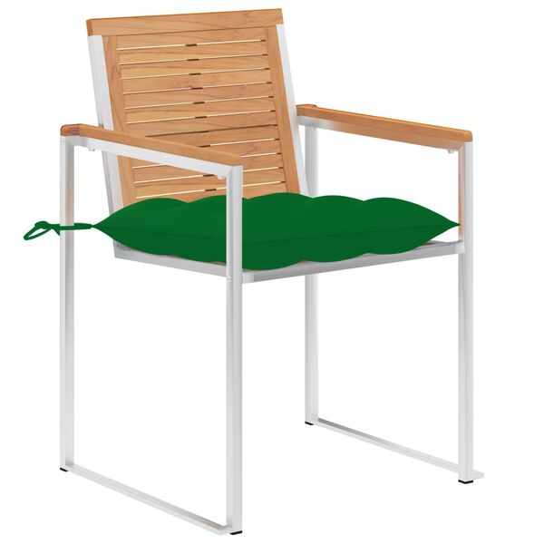 vidaXL Καρέκλες Κήπου 2 τεμ. από Μασίφ Ξύλο Teak/Ατσάλι με Μαξιλάρια