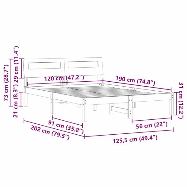 vidaXL Σκελετός Κρεβατιού Καφέ κεριού 120 x 190 cm Μασίφ ξύλο πεύκου