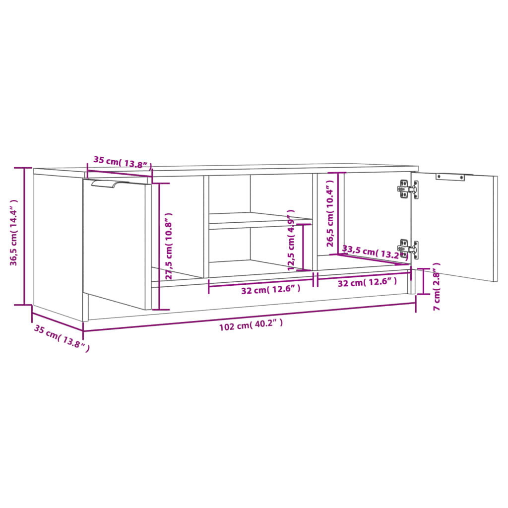 vidaXL Έπιπλο Τηλεόρασης Λευκό 102x35x36,5 εκ. Επεξεργασμένο Ξύλο