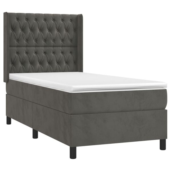 vidaXL Κρεβάτι Boxspring με Στρώμα Σκούρο Γκρι 90x190 εκ. Βελούδινο