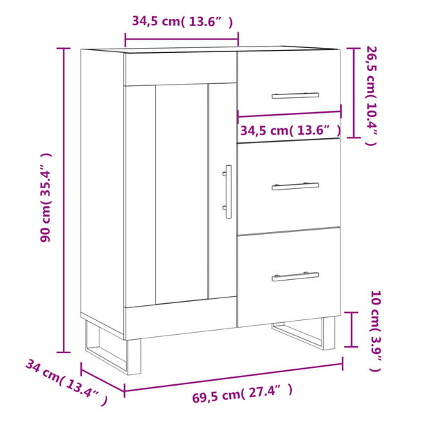 vidaXL Ντουλάπι Γυαλιστερό Λευκό 69,5x34x90 εκ. Επεξεργασμένο Ξύλο