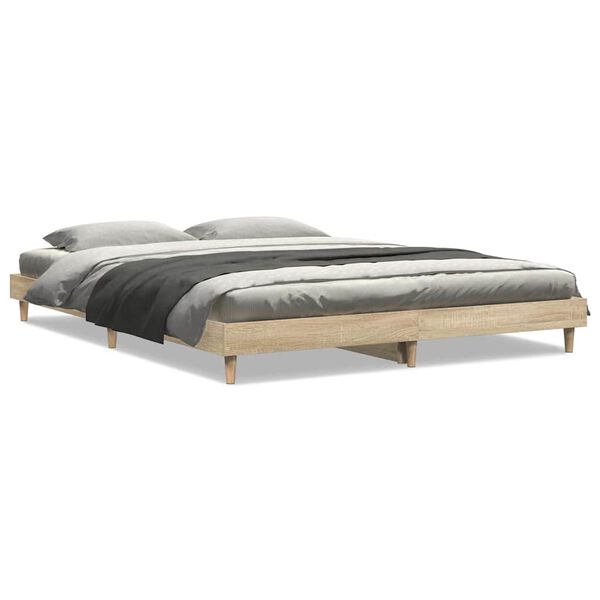 vidaXL Πλαίσιο Κρεβατιού Sonoma Δρυς 135x190 εκ. Επεξεργασμένο Ξύλο