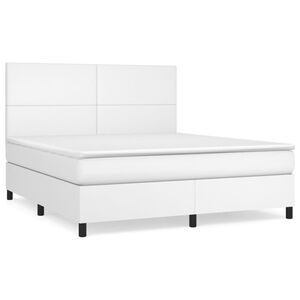 vidaXL Κρεβάτι Boxspring με Στρώμα Λευκό 160x200εκ.από Συνθετικό Δέρμα