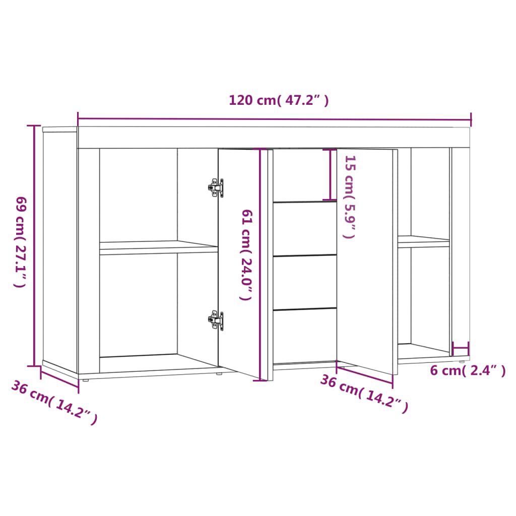vidaXL Μπουφές Γκρι Sonoma 120 x 36 x 69 εκ. από Επεξεργασμένο Ξύλο
