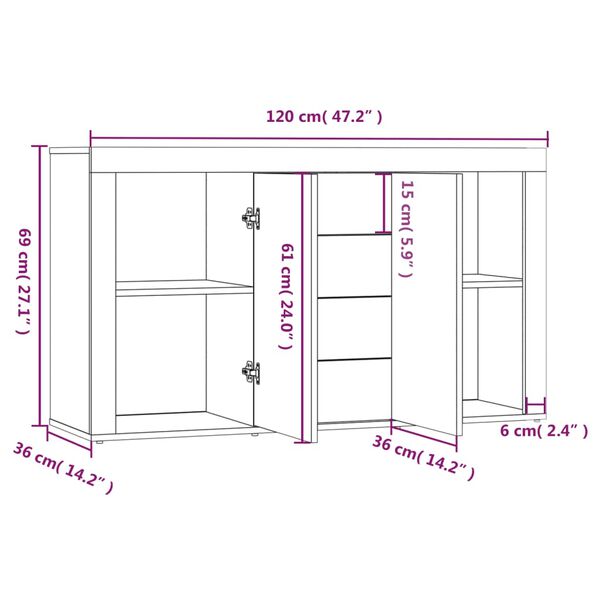 vidaXL Μπουφές Γκρι Sonoma 120 x 36 x 69 εκ. από Επεξεργασμένο Ξύλο
