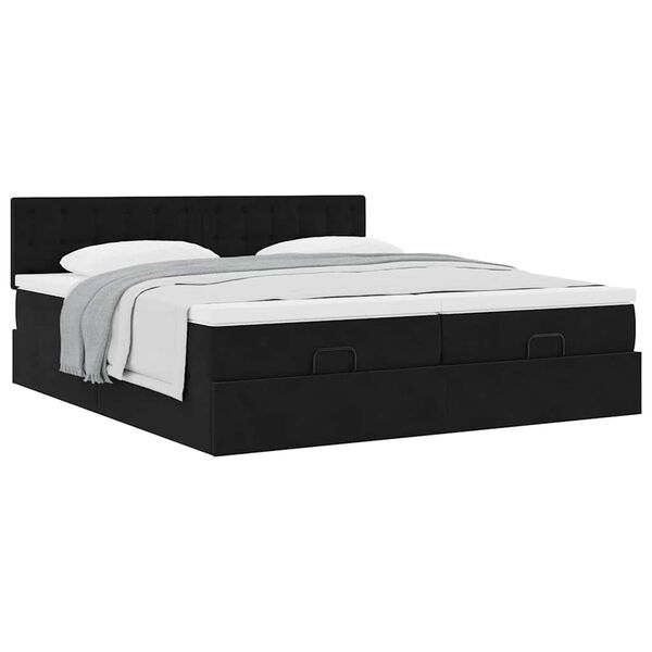 vidaXL Οθωμανικό κρεβάτι με στρώματα Μαύρο 160x200cm Velvet