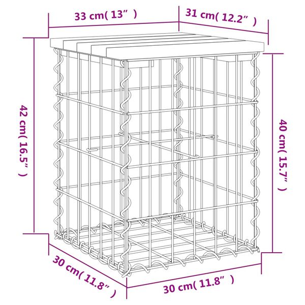 vidaXL Παγκάκι Κήπου Συρματοκιβώτιο 33x31x42 εκ. Εμποτ. Ξύλο Πεύκου