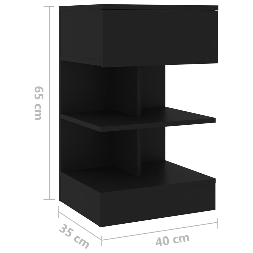 vidaXL Κομοδίνο Μαύρο 40 x 35 x 65 εκ. από Επεξ. Ξύλο