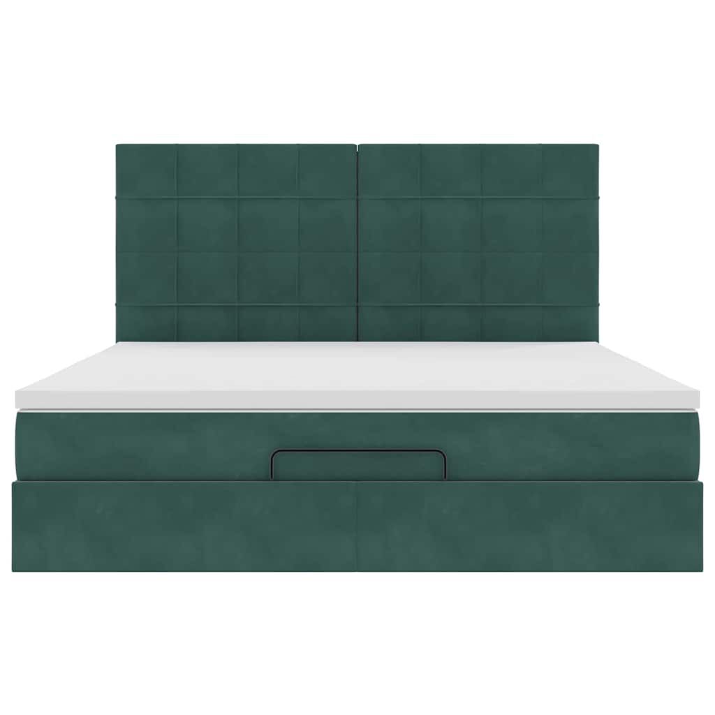 vidaXL Οθωμανικό κρεβάτι με στρώματα&LEDs Dark Green 180x200cm Velvet