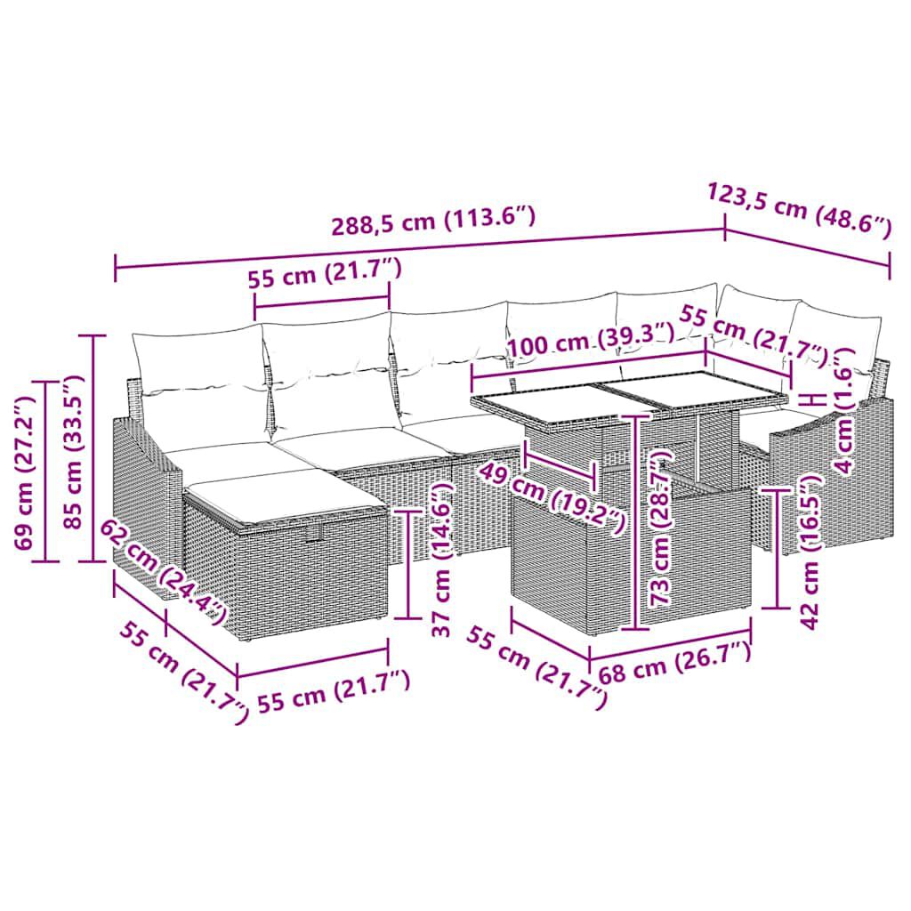 vidaXL Σετ Καναπέ Κήπου με μαξιλάρι 8 pcs Μπεζ Πολυ ράταν