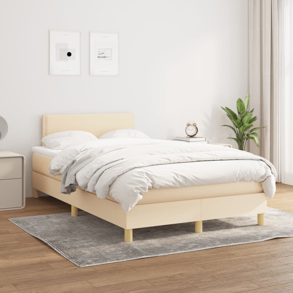 vidaXL Κρεβάτι Boxspring με Στρώμα Κρεμ 120x190 εκ. Υφασμάτινο