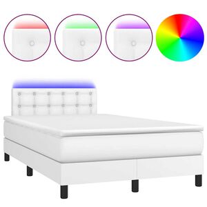 vidaXL Κρεβάτι Boxspring με Στρώμα & LED Λευκό 120x190 εκ. Συνθ. Δέρμα