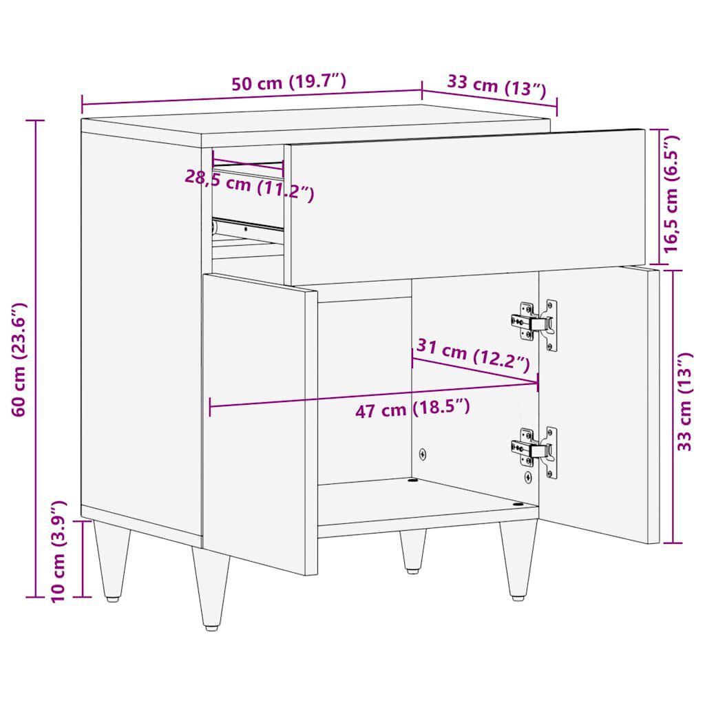 vidaXL κομοδίνο ντουλάπι ανοιχτό γκρι 50x33x60 cm μασίφ ξύλο Mango