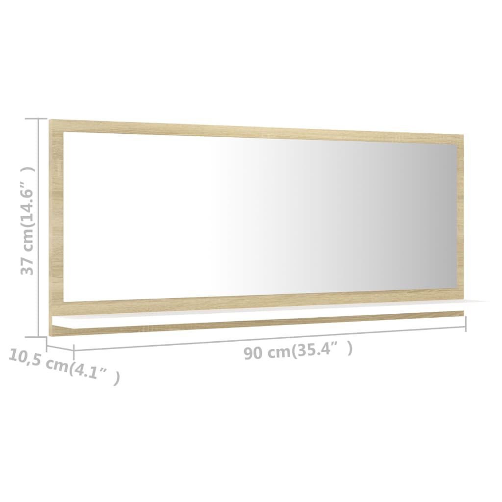 vidaXL Καθρέφτης Μπάνιου Λευκό/Sonoma Δρυς 90x10,5x37 εκ. Μοριοσανίδα