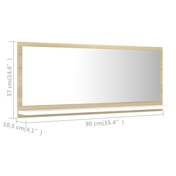 vidaXL Καθρέφτης Μπάνιου Λευκό/Sonoma Δρυς 90x10,5x37 εκ. Μοριοσανίδα