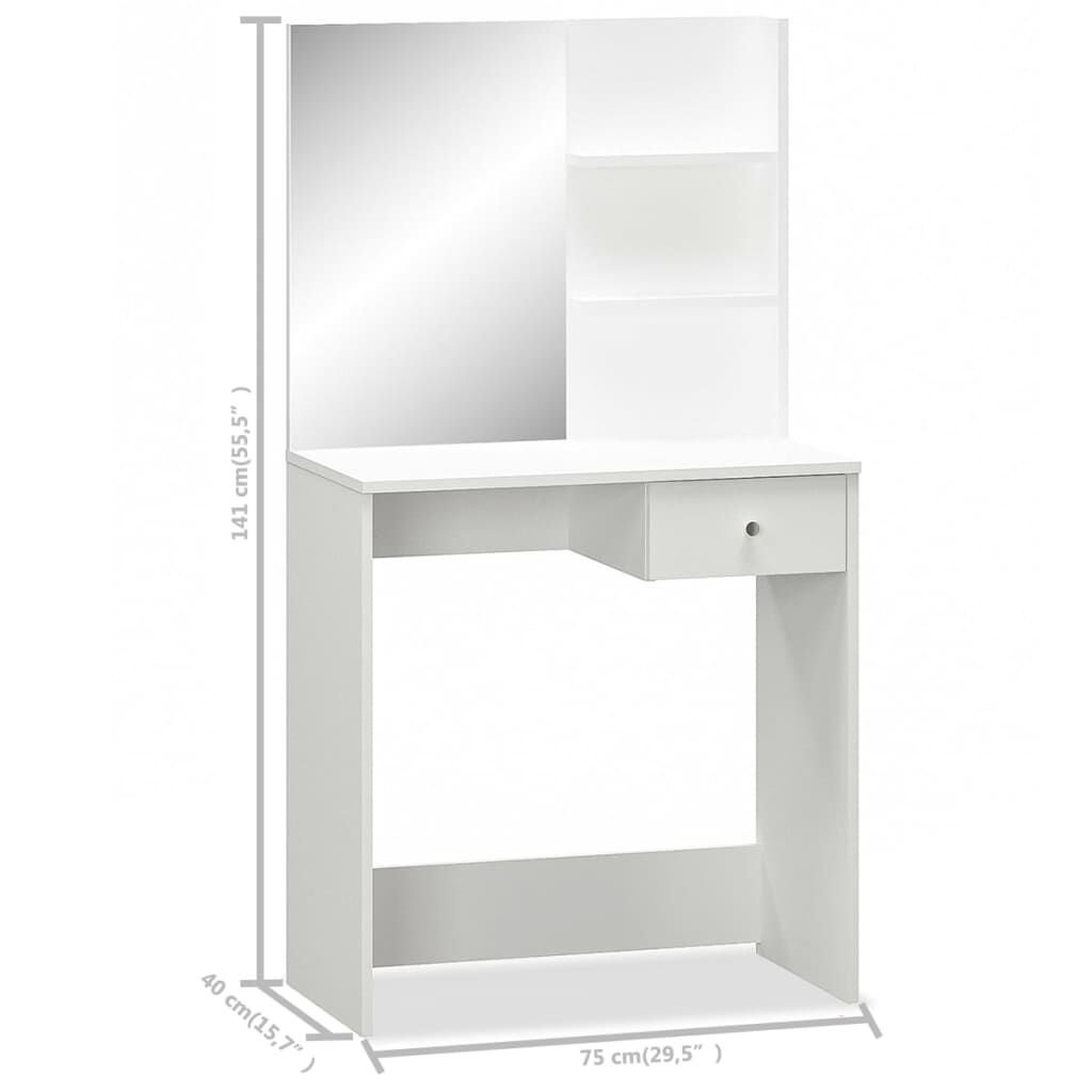 vidaXL Μπουντουάρ Λευκό 75 x 40 x 141 εκ. από Επεξ. Ξύλο