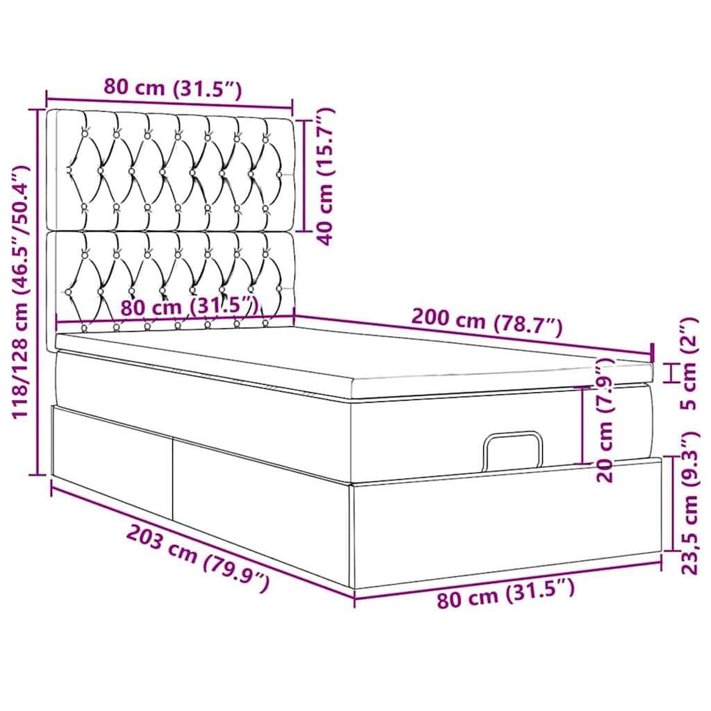 vidaXL Οθωμανικό κρεβάτι με στρώματα & LEDs Μαύρο 80x200cm Velvet