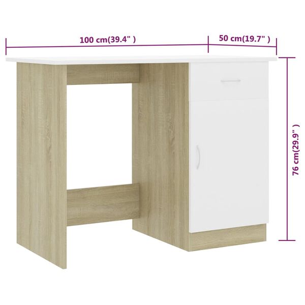 vidaXL Γραφείο Λευκό / Sonoma Δρυς 100 x 50 x 76 εκ. από Μοριοσανίδα