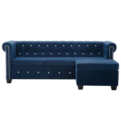 vidaXL Καναπές Γωνιακός Chesterfield Μπλε 199 x 142 x 72 εκ. Βελούδο