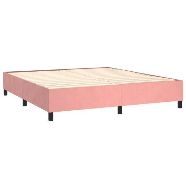 vidaXL Κρεβάτι Boxspring με Στρώμα & LED Ροζ 180x200 εκ. Βελούδινο