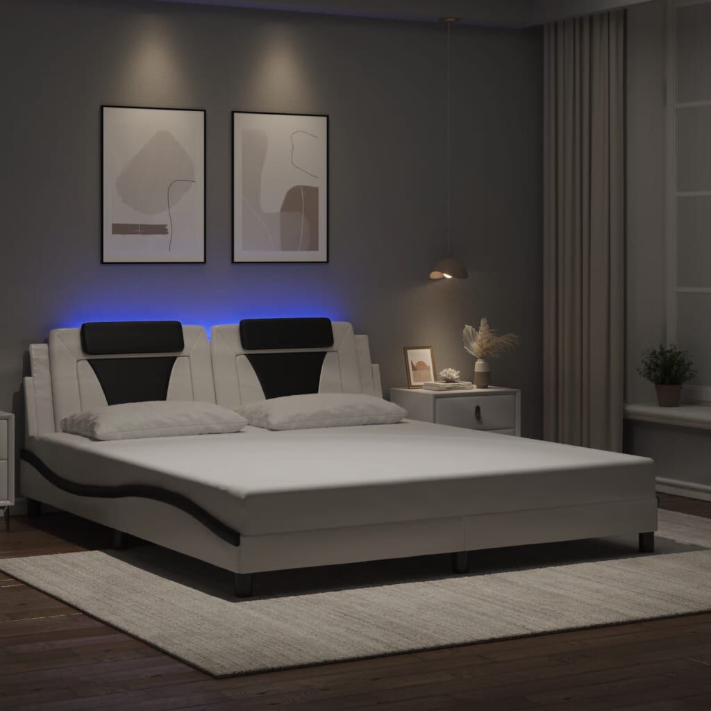 vidaXL Πλαίσιο Κρεβατιού με LED Λευκό/Μαύρο 180x200εκ. Συνθετικό Δέρμα