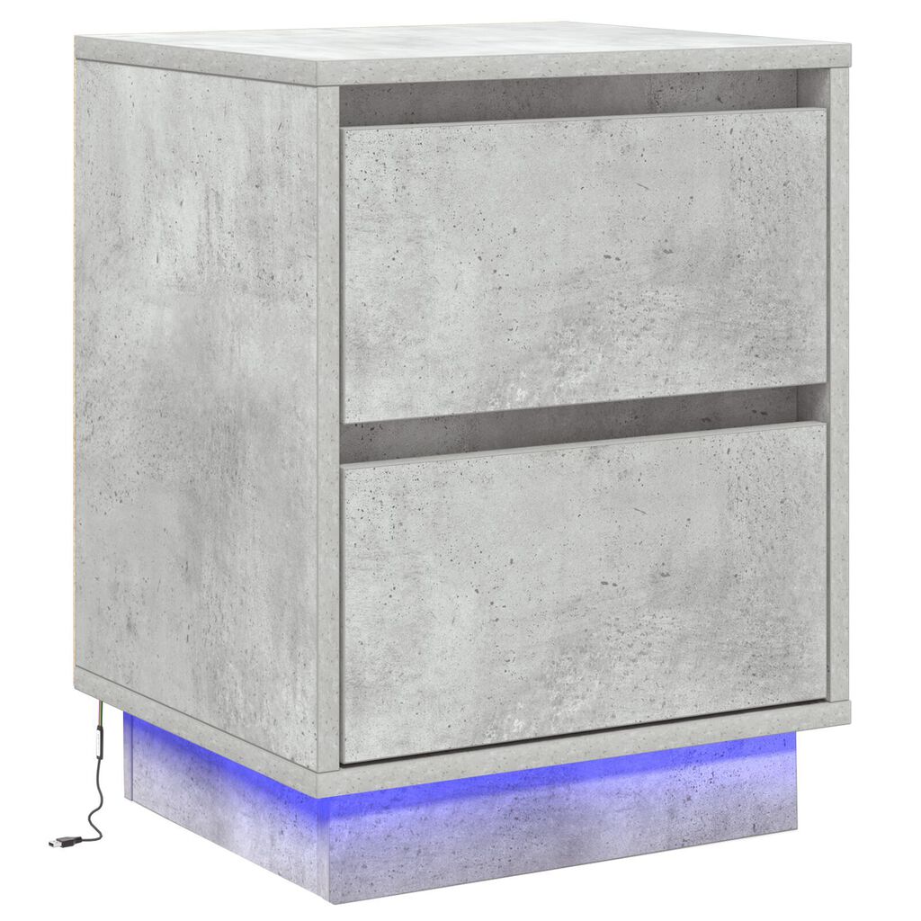 vidaXL Κομοδίνο με LED Φώτα Συγκεκριμένου Γκρι 39x34.5x50 cm