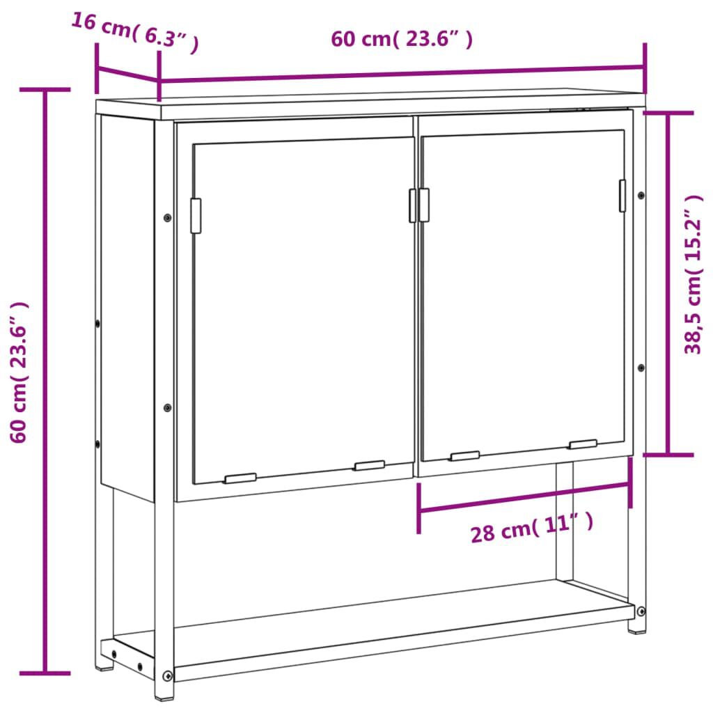 vidaXL Καφθέφτης Μπάνιου Ντουλάπι Καφέ Δρυς 60x16x60 εκ. Επεξεργ. Ξύλο