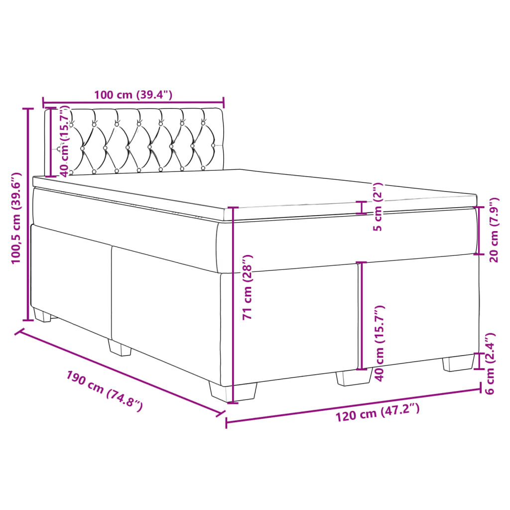vidaXL Κρεβάτι Boxspring με Στρώμα Ανοιχτό Γκρι 120x190 εκ. Βελούδινο