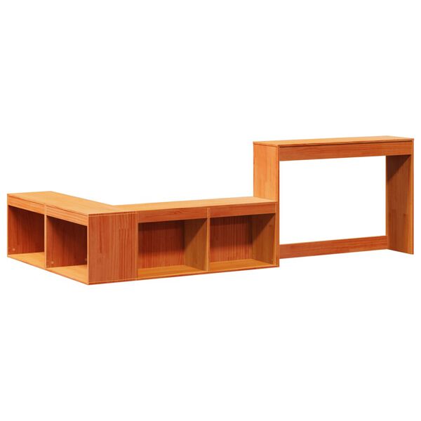 vidaXL Κομοδίνο με Γραφείο Καφέ Κεριού 222x107x75 εκ Μασίφ Ξύλο Πεύκου