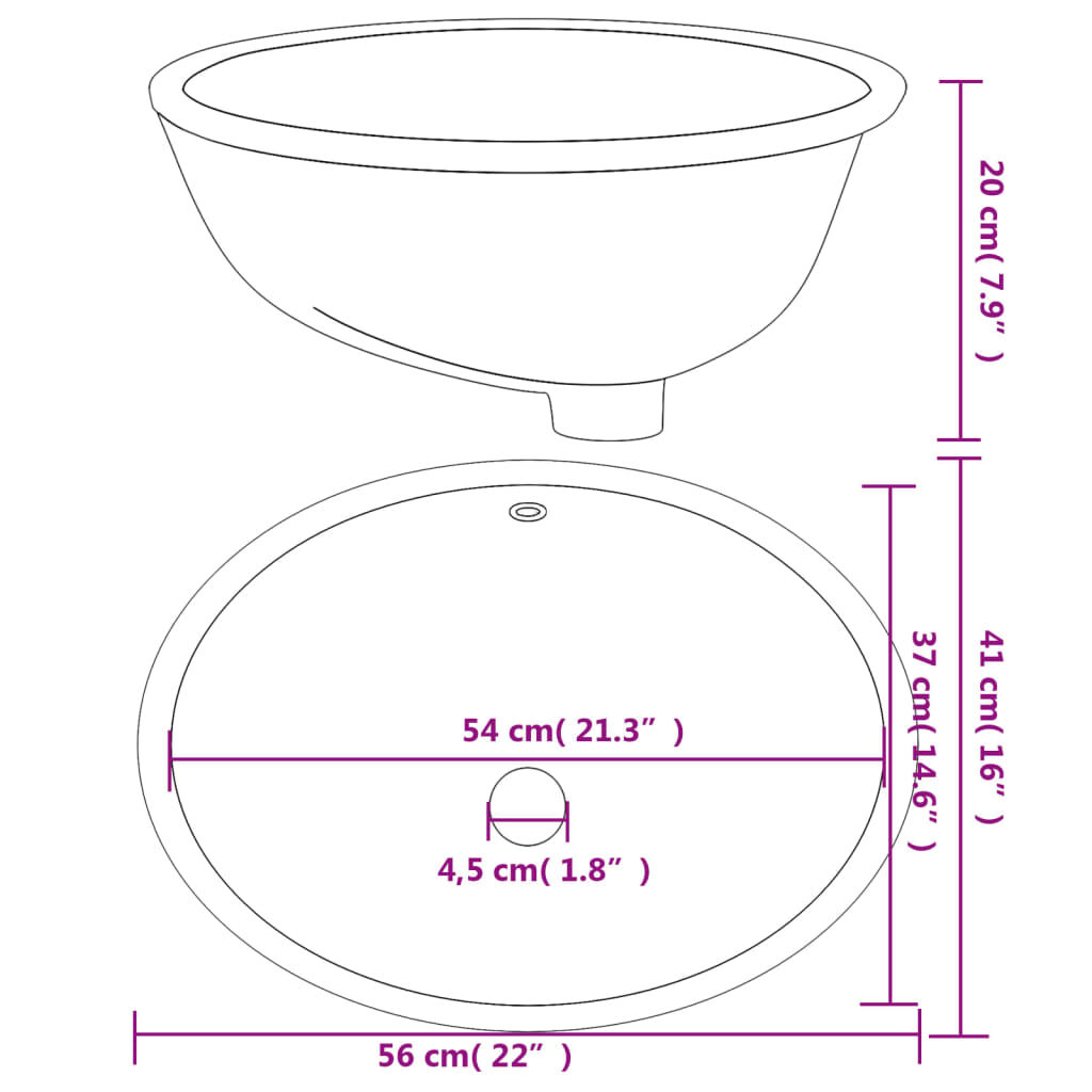 vidaXL Νιπτήρας Μπάνιου Οβάλ Λευκός 56 x 41 x 20 εκ. Κεραμικός