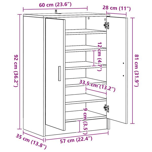 vidaXL Παπουτσοθήκη Λευκή 60 x 35 x 92 εκ. από Επεξ. Ξύλο