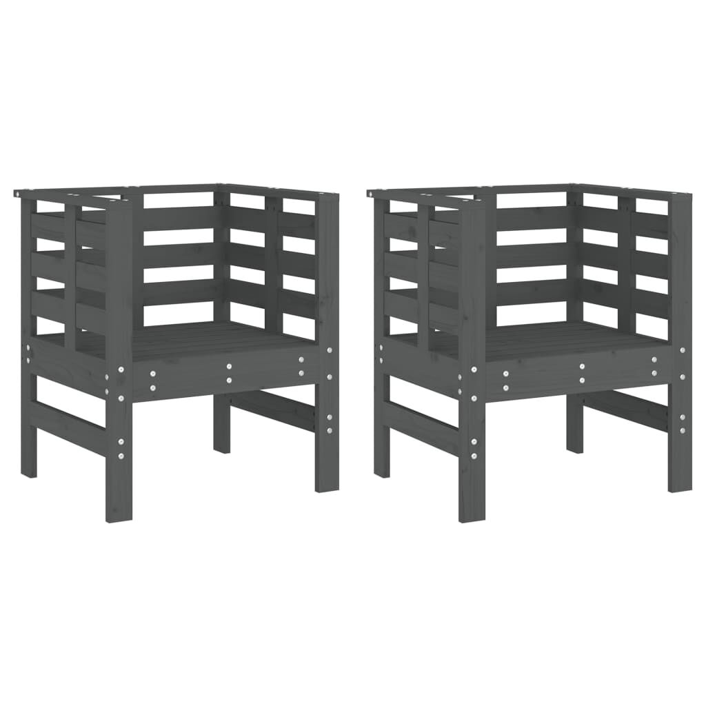 vidaXL Καρέκλες Κήπου 2 τεμ. Γκρι 61,5 x 53 x 71 εκ. Μασίφ Ξύλο Πεύκου